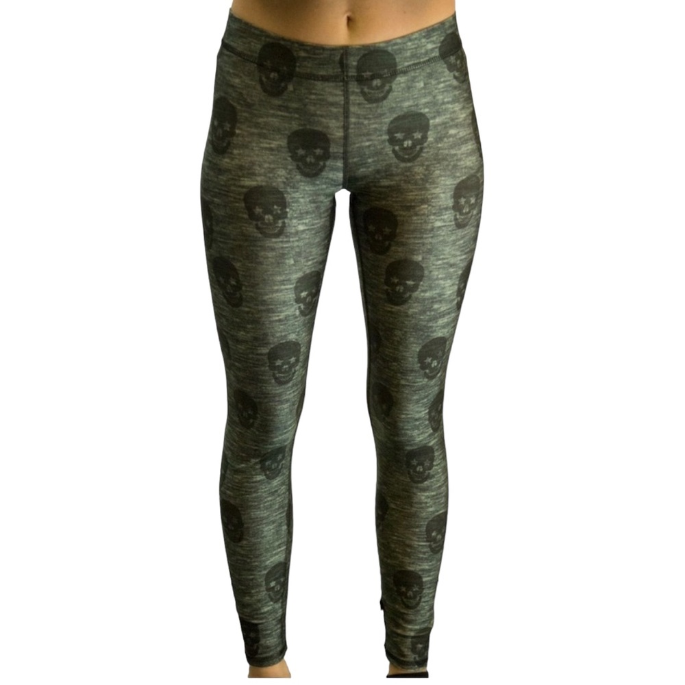 Terez Green Skull Print Performance Leggings Women's Size L NWT Full Length